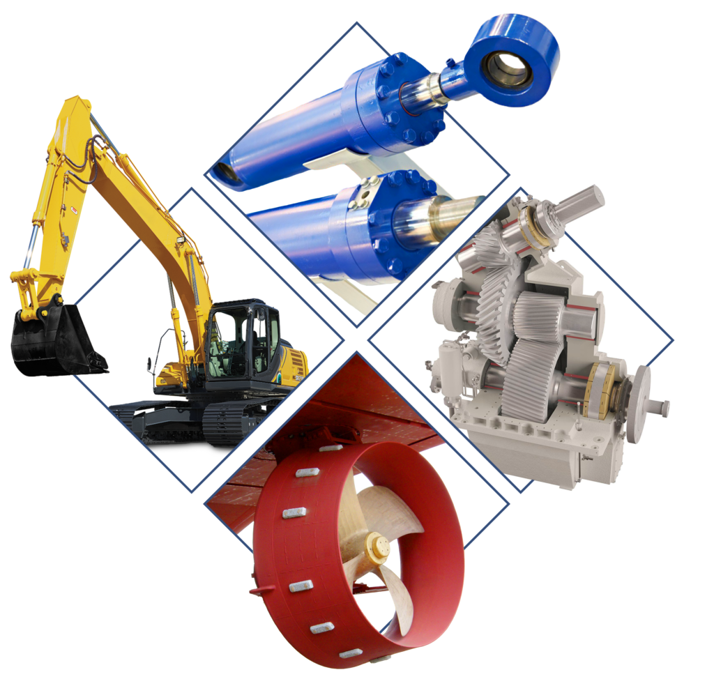 Equipamentos hidráulicos: cilindros, escavadeira, redutor e propulsor
